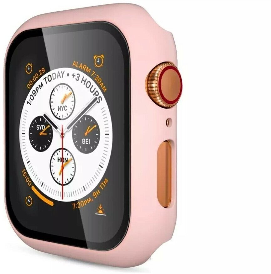 Защитный пластиковый чехол (кейс) Apple Watch Series 4 SE 6 5 40 мм для экрана/дисплея и корпуса противоударный бампер пудровый (светло-розовый)