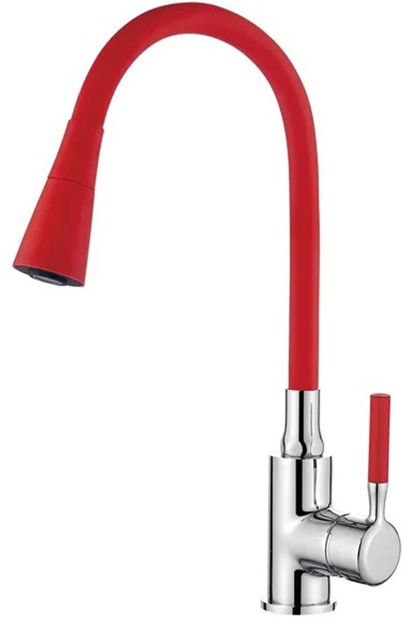 фото Смеситель кухня силиконовый излив (35) двухрежимный Нержавеющая сталь+Красный Accoona A9890N-3