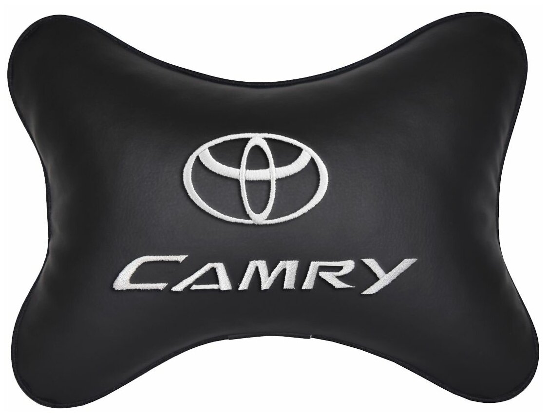 Автомобильная подушка на подголовник экокожа Black с логотипом автомобиля TOYOTA CAMRY