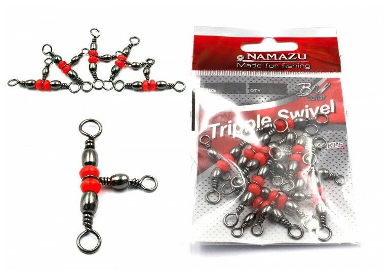 Вертлюг тройной Namazu TRIPPLE SWIVEL, латунь, цв. BN, р. 8 х 10, test-15 кг уп.10 шт