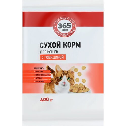 Корм сухой для кошек 365 дней с говядиной, 400 г - 10 шт.