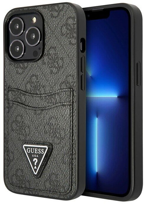 фото Чехол Guess PU 4G Double cardslot Metal triangle logo Hard для iPhone 12 | 12 Pro, черный