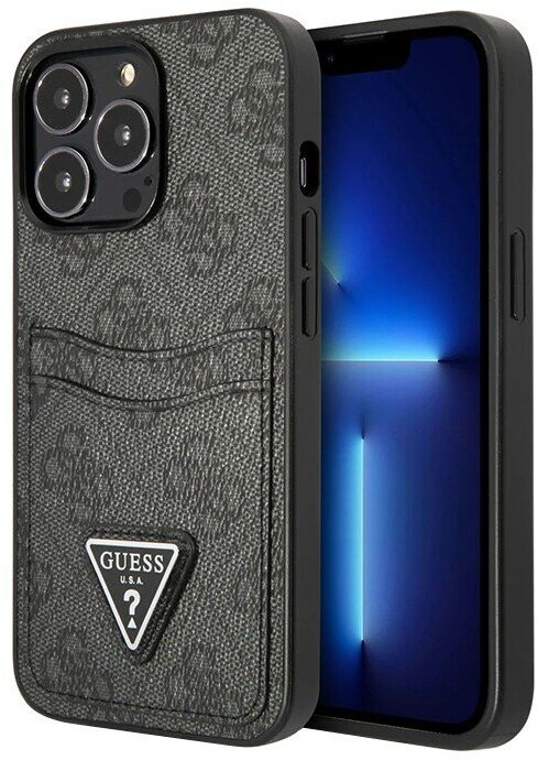 Guess для iPhone 12/12 Pro (6.1) чехол PU 4G Double cardslot Metal triangle logo Hard Black