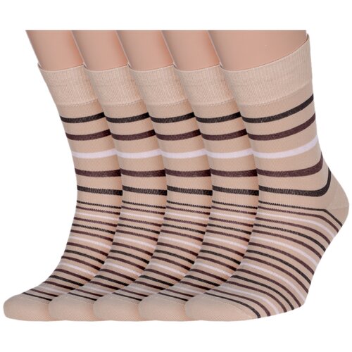 фото Комплект из 5 пар мужских носков lorenzline бежевые, разные полосы, размер 27