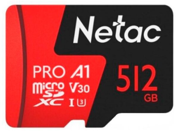 Netac P500 Extreme PRO 512GB MicroSDXC V30/A1/C10 up to 100MB/s, retail pack card only