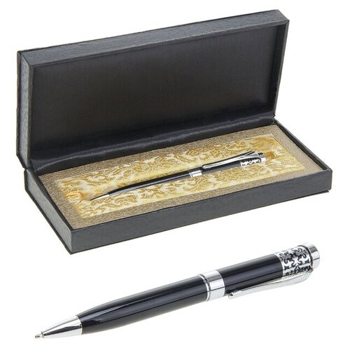 Ручка подарочная, шариковая Гравюрав кожзам футляре, чёрно-серебристая коробка case подарочная серебристая