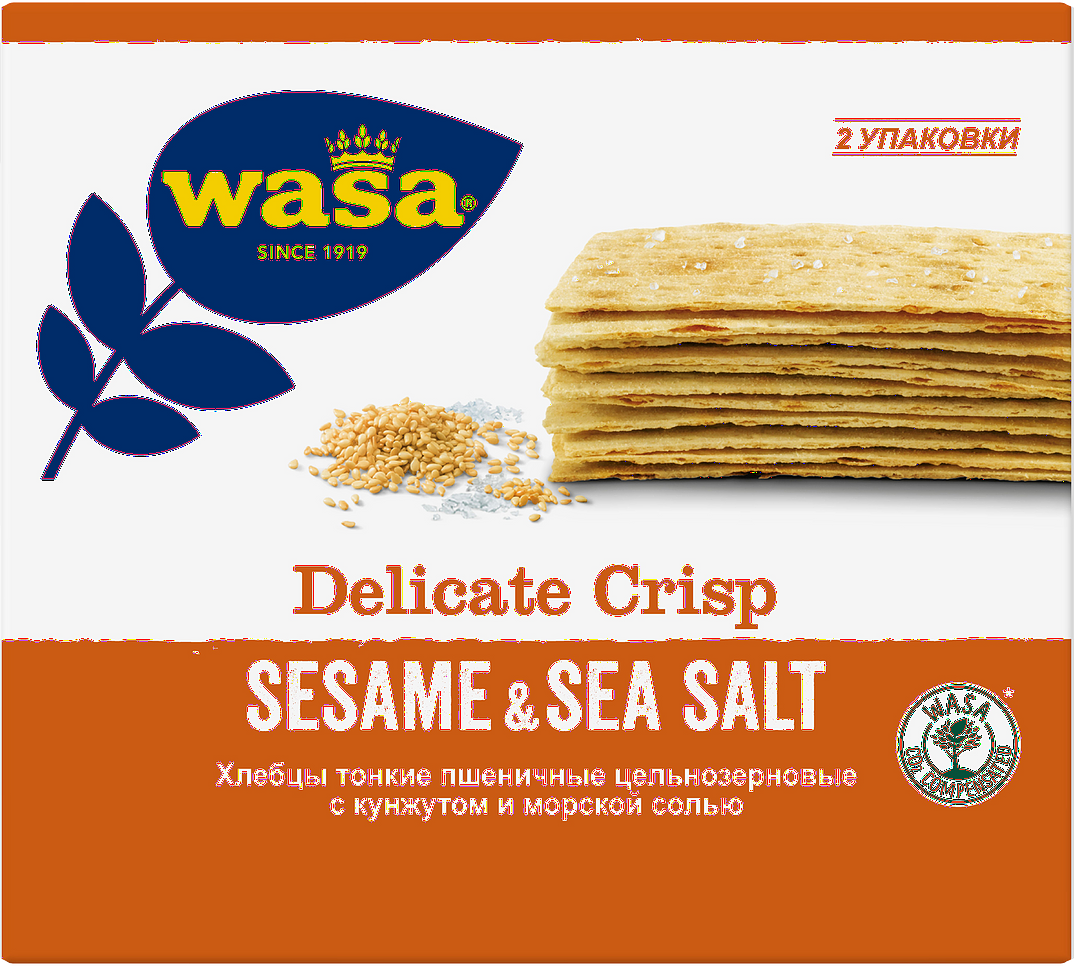 Упаковка 10 штук Хлебцы WASA Delicate Crisp Sesame&sea salt пшеничные тонкие к/п 190г Швеция