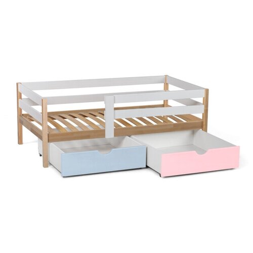 Кровать Scandi Sofa с бортиком (Wood &White, 160х80, С вместительным ящиком, Голубой, Розовый)