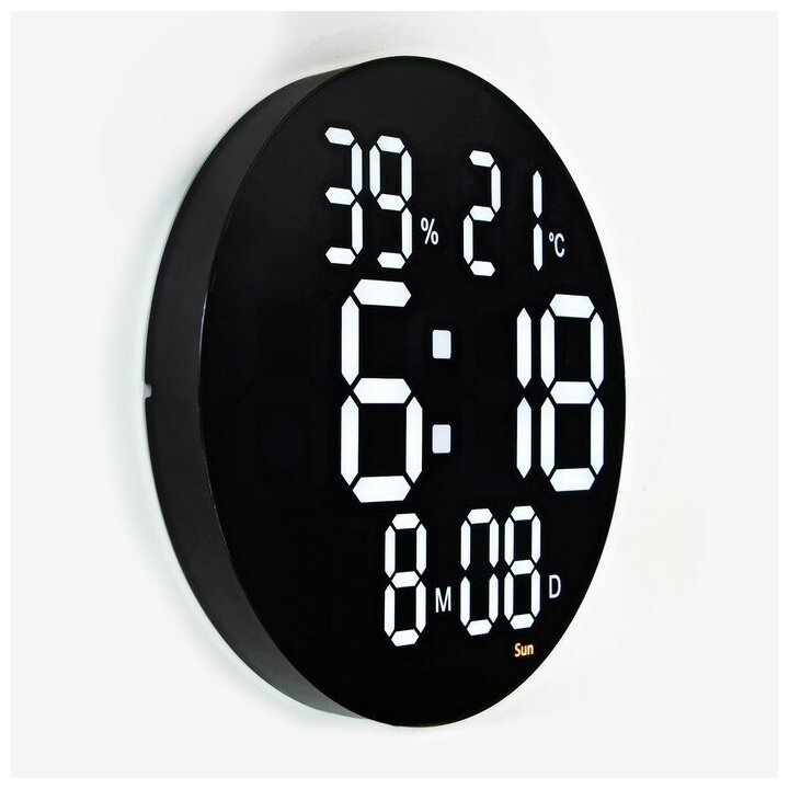 Часы электронные настенные: будильник, календарь, термометр, гигрометр, 1 CR2032, d-25 см - фотография № 8