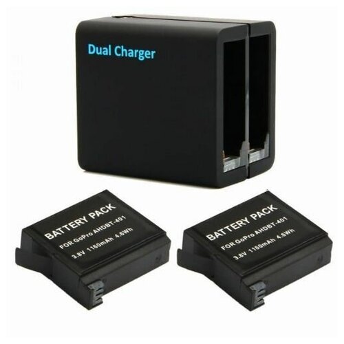 Зарядная станция в виде куба + 2 АКБ для GoPro 4 Black/Silver