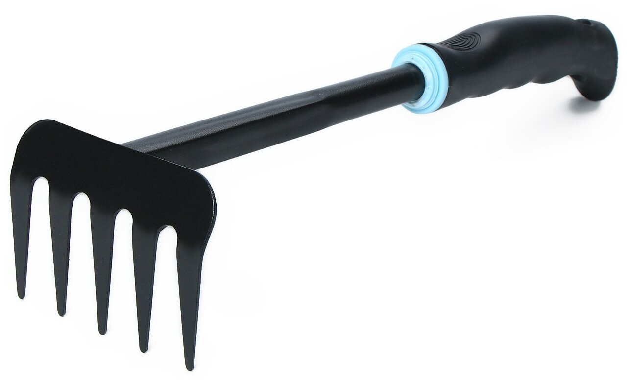 Малые прямые грабли для сада, 5 зубцов, длина 29 см, металл, комбинированная пластиковая ручка, Greengo