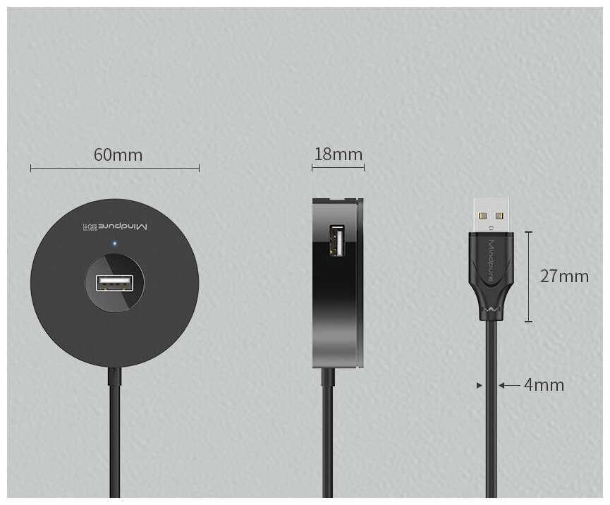 USB концентратор Хаб / Hub 4 USB + Type-C разъем питания Mindpure US018 1м Черный - фотография № 6