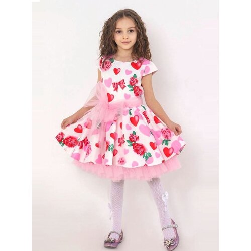 Нарядное платье, 32 122-128, белый-розовый