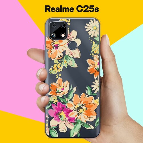 Силиконовый чехол на realme C25s Оранжевые цветы / для Реалми Ц25с силиконовый чехол на realme c25s реалми c25s цветы ван гога