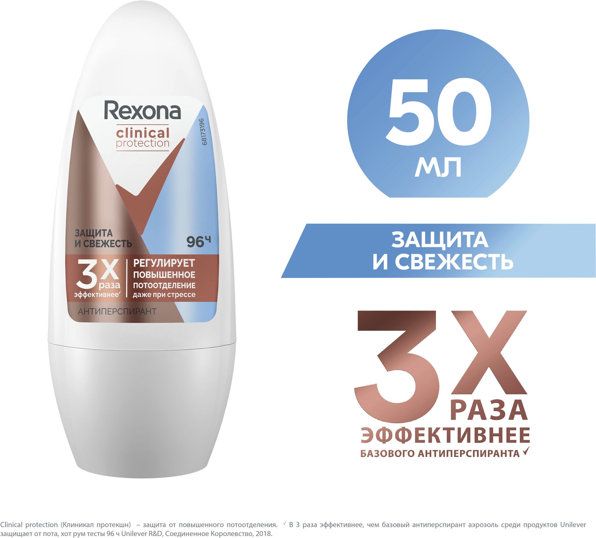 Rexona Clinical Protection женский шариковый антиперспирант Защита и Свежесть защита 96 часов 50 мл