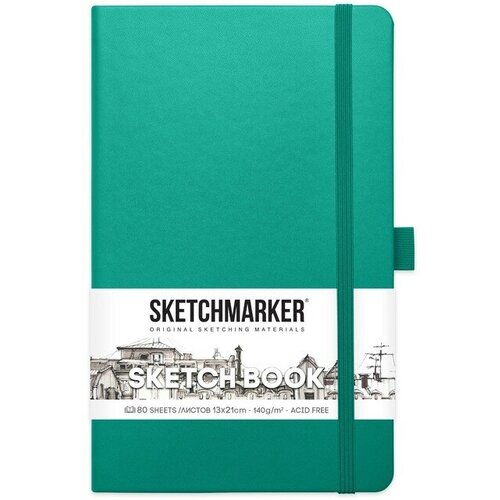 Sketchmarker Скетчбук Sketchmarker, 130 х 210 мм, 80 листов, твёрдая обложка из искусственной кожи, изумрудный, блок 140 г/м2