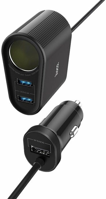 Автомобильная зарядка HOCO Z35A Companheiro, USB + разветвитель 2*USB+прикуриватель, 2.4A, 100 Вт, черный