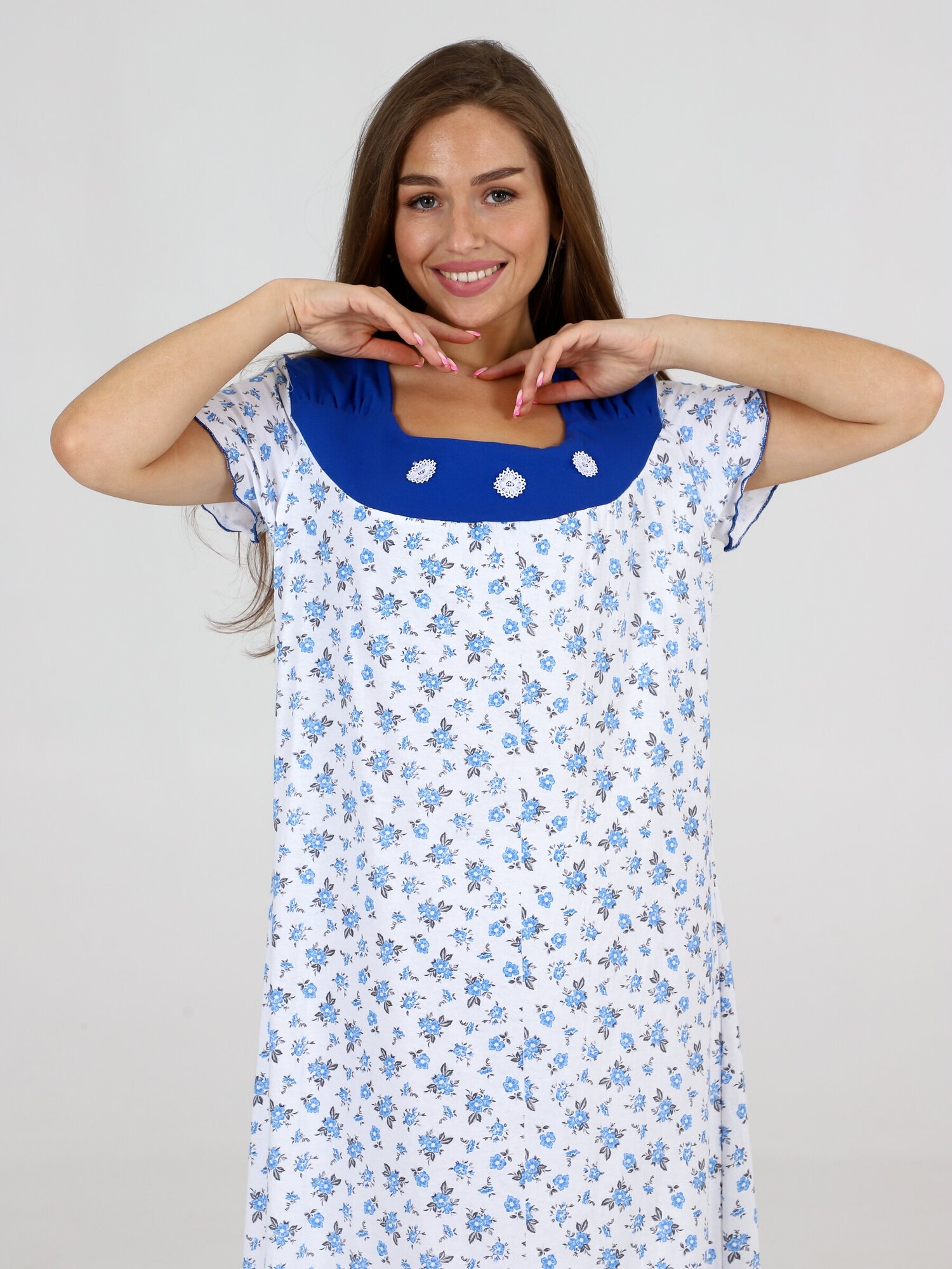 Ночная сорочка Ольга, синяя, Ивелена, 56 размер - фотография № 6