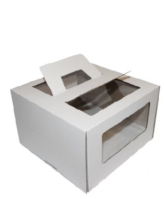 Коробка под торт 3 окна, с ручками, 24 х 24 х 20 см (5шт)