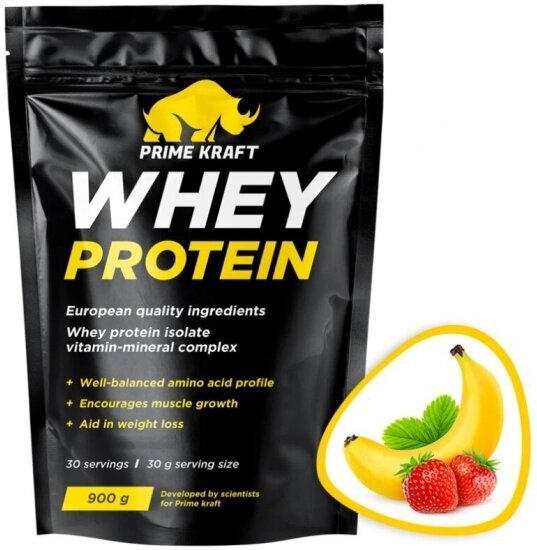 Протеин Prime Kraft WHEY (клубника-банан), 900 гр.