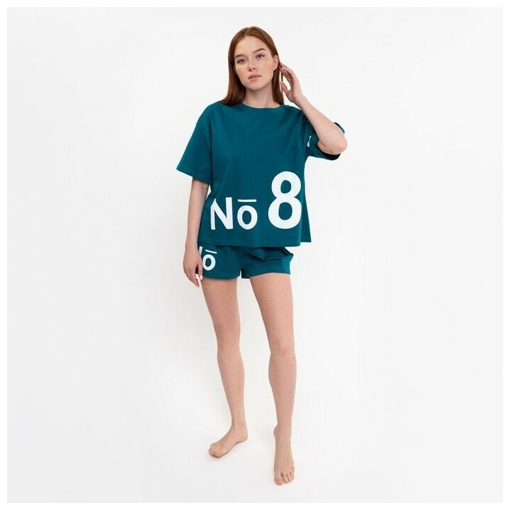 Комплект женский (футболка,шорты), цвет малахит, размер 46 - фотография № 6