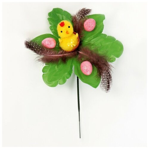 Декор на палочке Цыплёнок на ветке с перьями микс 350₽