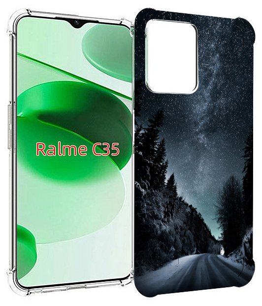 Чехол MyPads Ночной-лес для Realme C35 / Narzo 50A Prime задняя-панель-накладка-бампер
