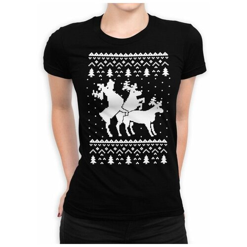 фото Футболка design heroes с новогодним узором / неприличные олени женская черная xs