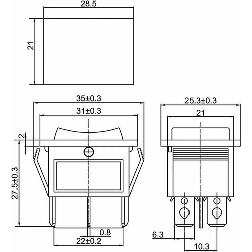 Выключатель клавишный 250В 15А (6с) (ON)-OFF-(ON) с нейтралью (RWB-508 SC-767) черн. Rexant 36-2370