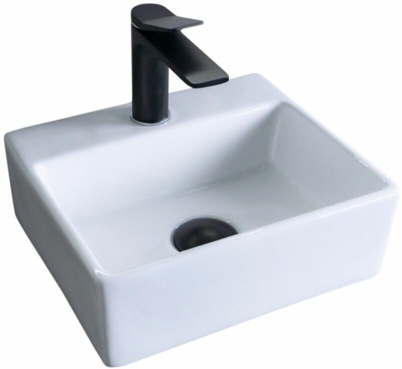 Комплект 3 предмета: Керамическая накладная/подвесная раковина для ванной Gid N9135 с сифоном А-3202 и донным клапаном хром H6717