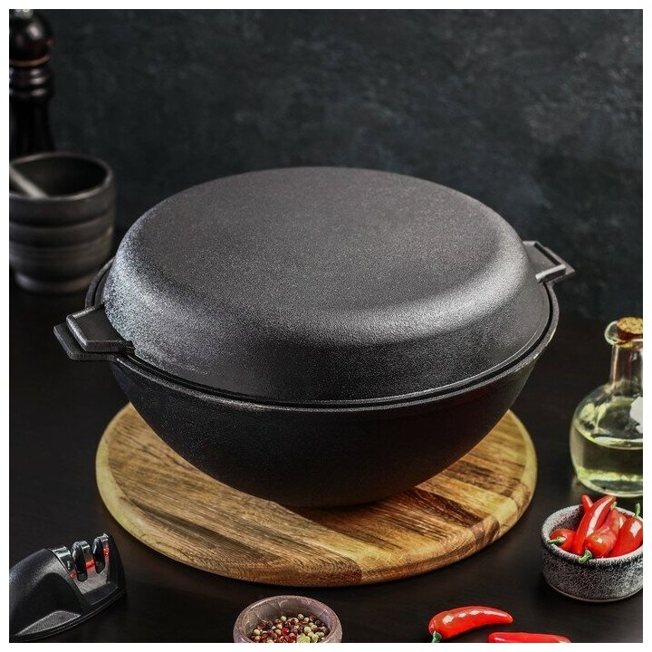 фото Котёл литой чугунный Magma, 5 л, крышка-сковорода