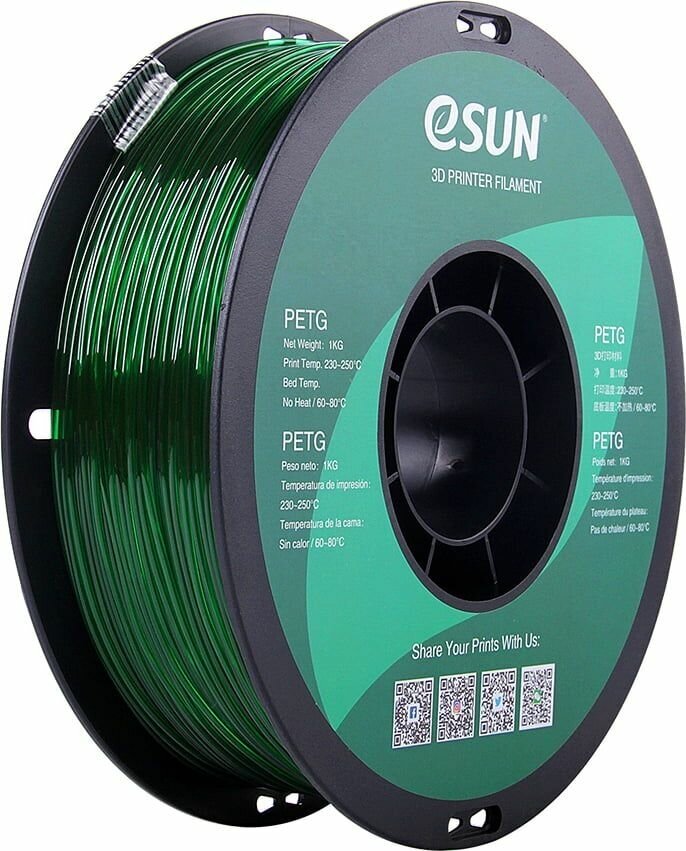 PETG пластик eSUN для 3D принтера 1.75 мм, Зелёный (прозрачный), 1 кг
