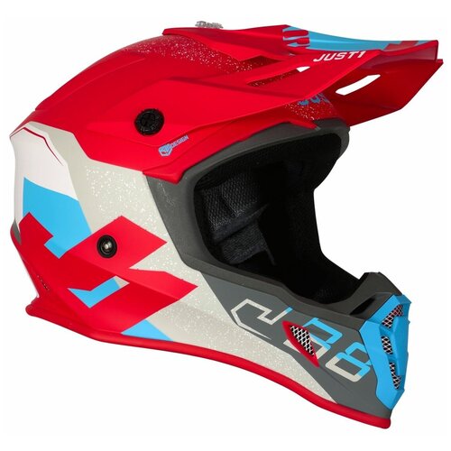 Шлем кроссовый JUST1 J38 Korner, размер M, голубой/красный.