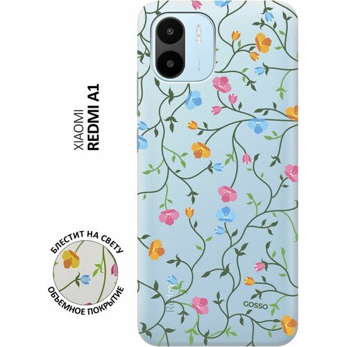 Силиконовый чехол на Xiaomi Redmi A1 / Сяоми Редми А1 с 3D принтом Сurly Flowers прозрачный силиконовый чехол на xiaomi redmi 12 сяоми редми 12 с 3d принтом сurly flowers прозрачный