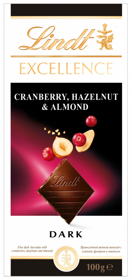 Lindt Excellence темный шоколад с клюквой, фундуком и миндалем, 100 г - фотография № 5