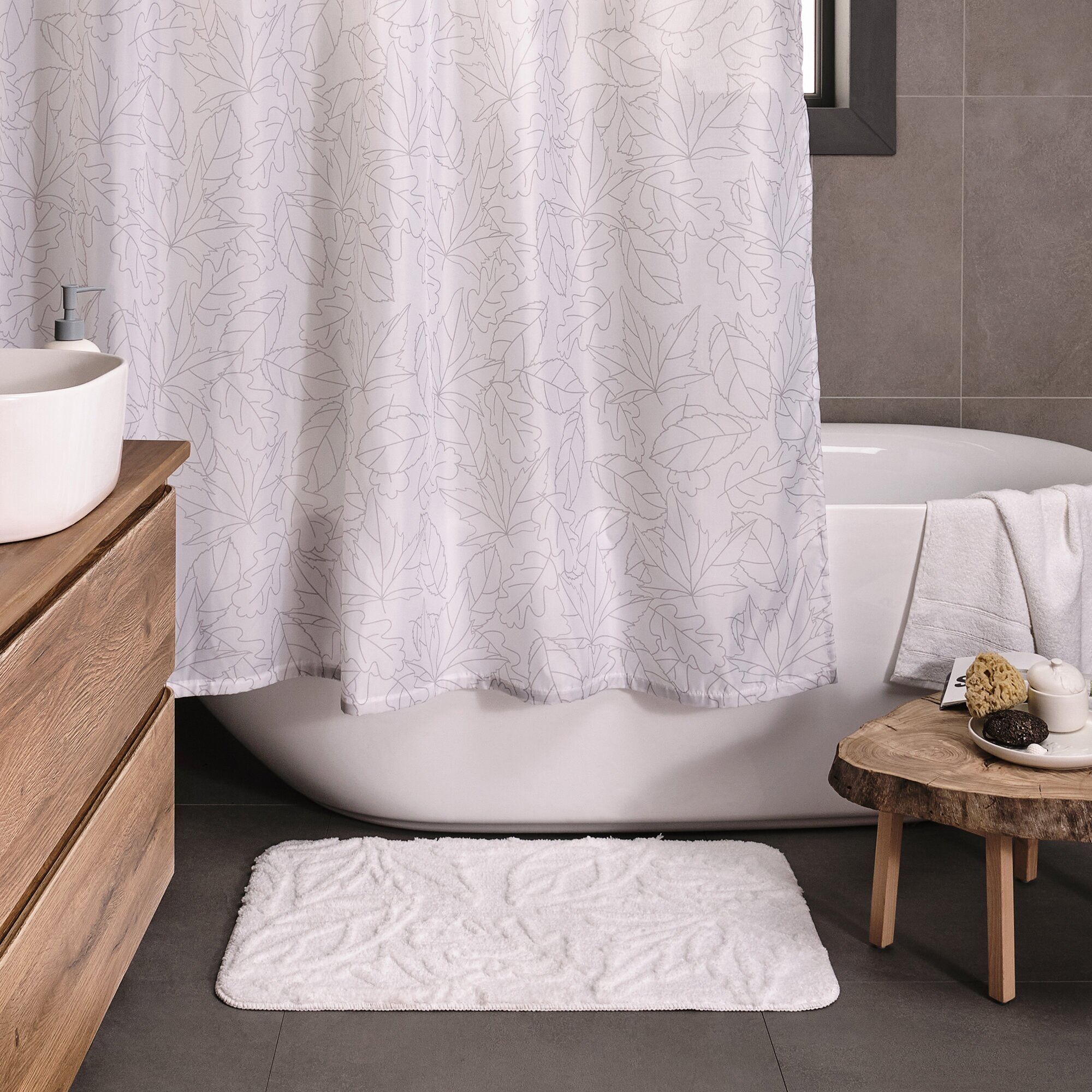 Занавеска (штора) Shelest для ванной комнаты тканевая 180х200 см, цвет белый серый