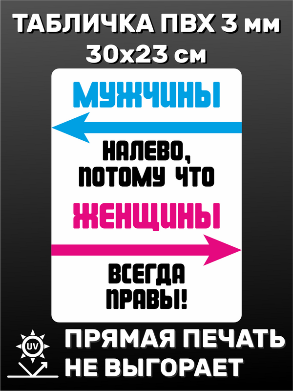 Табличка информационная Мужчины налево потому что 30х23 см