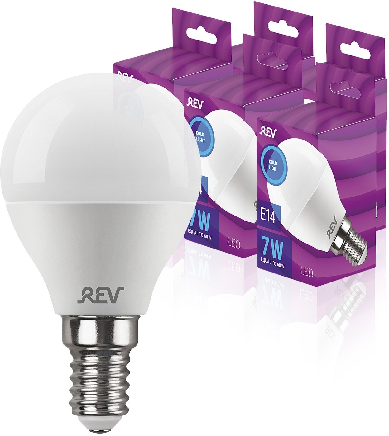 Упаковка светодиодных ламп 5 шт REV 32503 1, 6500К, Е14, G45, 7Вт