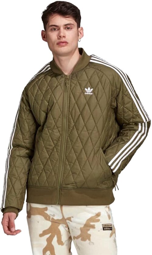 Куртка adidas Originals Classics Quilted SST Track Jacket, оверсайз, утепленная, размер XL, зеленый