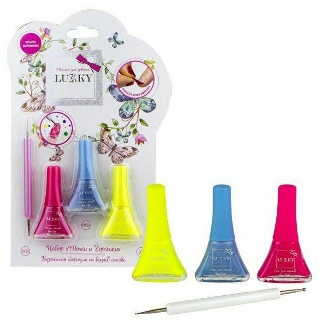 фото Набор "Точки и Горошки":3 лака 5,5 мл для ногтей (068,093,117) и инструм Т16761 LUCKY на блистере