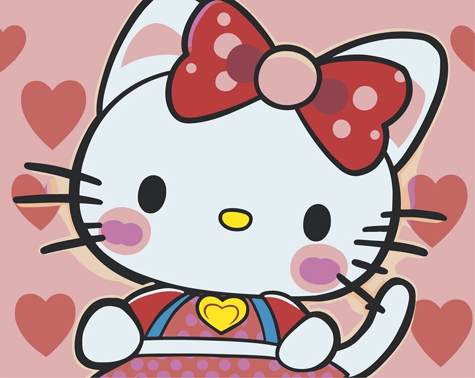 Картина по номерам ЖПН на холсте с подрамником "Аниме Hello Kitty Хеллоу Китти: Сердечки 3" Раскраска Кошки Детские