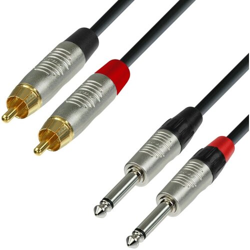 Кабель аудио 2RCA-2JACK 6.3mm, длина 1 метр