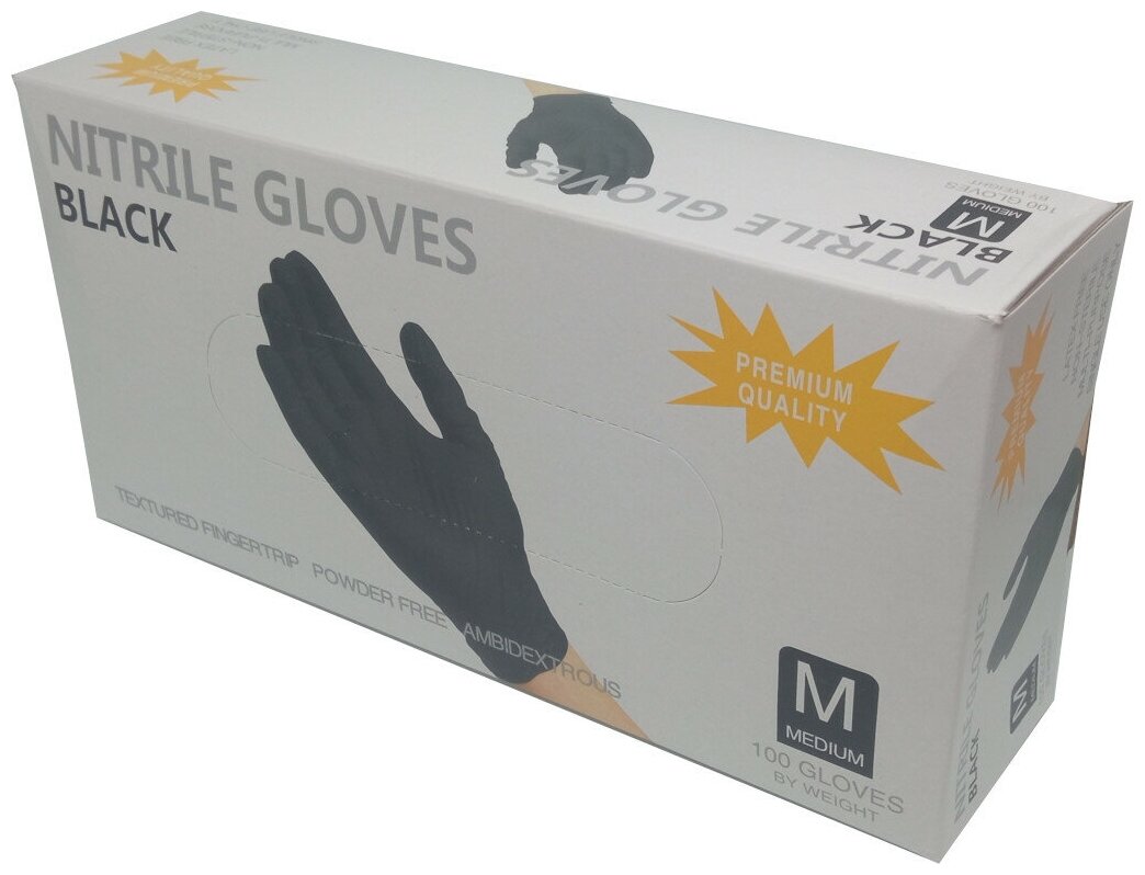 Нитриловые перчатки 100шт(50пар) Nitrile Gloves, черные, размер M - фотография № 1