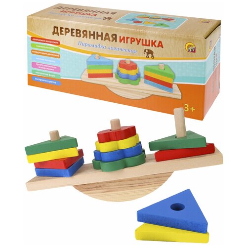 Деревянная игрушка Пирамидка. Формы и баланс, 21х9х5,5 см обучающие вкладыши арбуз