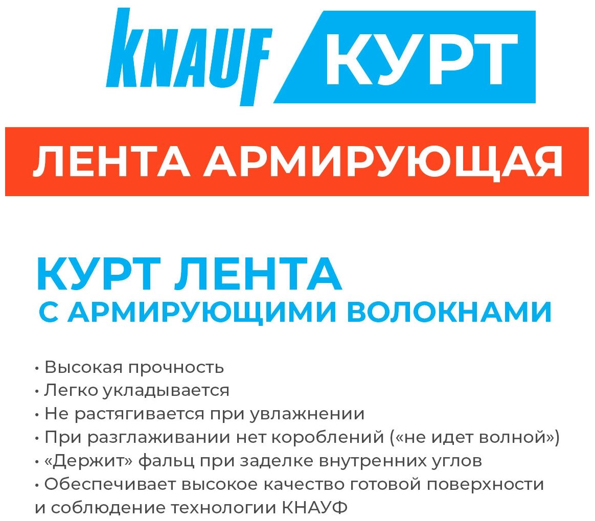 Лента армирующая KNAUF KURT для швов 50 мм х 75 м (арт. 650031) - фотография № 2