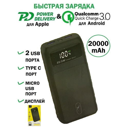 Портативный аккумулятор Valuable Asset If You SP34 20000 mAh SCP 22.5W/Повербанк Micro -USB,Type-C (черный)