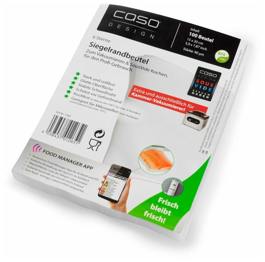 Пакеты для камерного вакуумного упаковщика CASO 3 Sterne 15х20