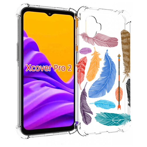 Чехол MyPads разноцветные перья для Samsung Galaxy Xcover Pro 2 задняя-панель-накладка-бампер