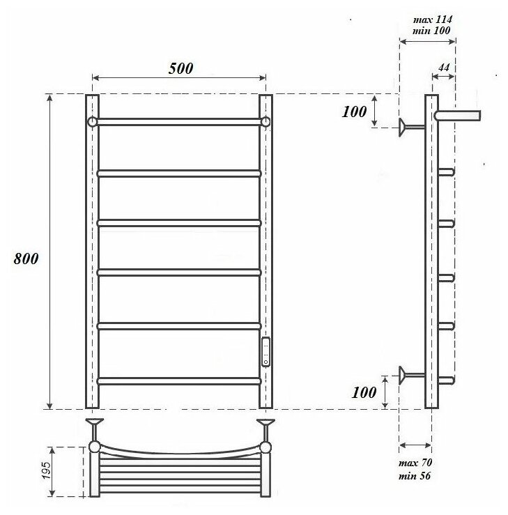 Полотенцесушитель электрический Point Афина PN04858PW П5 500x800 с полкой, диммер справа, белый