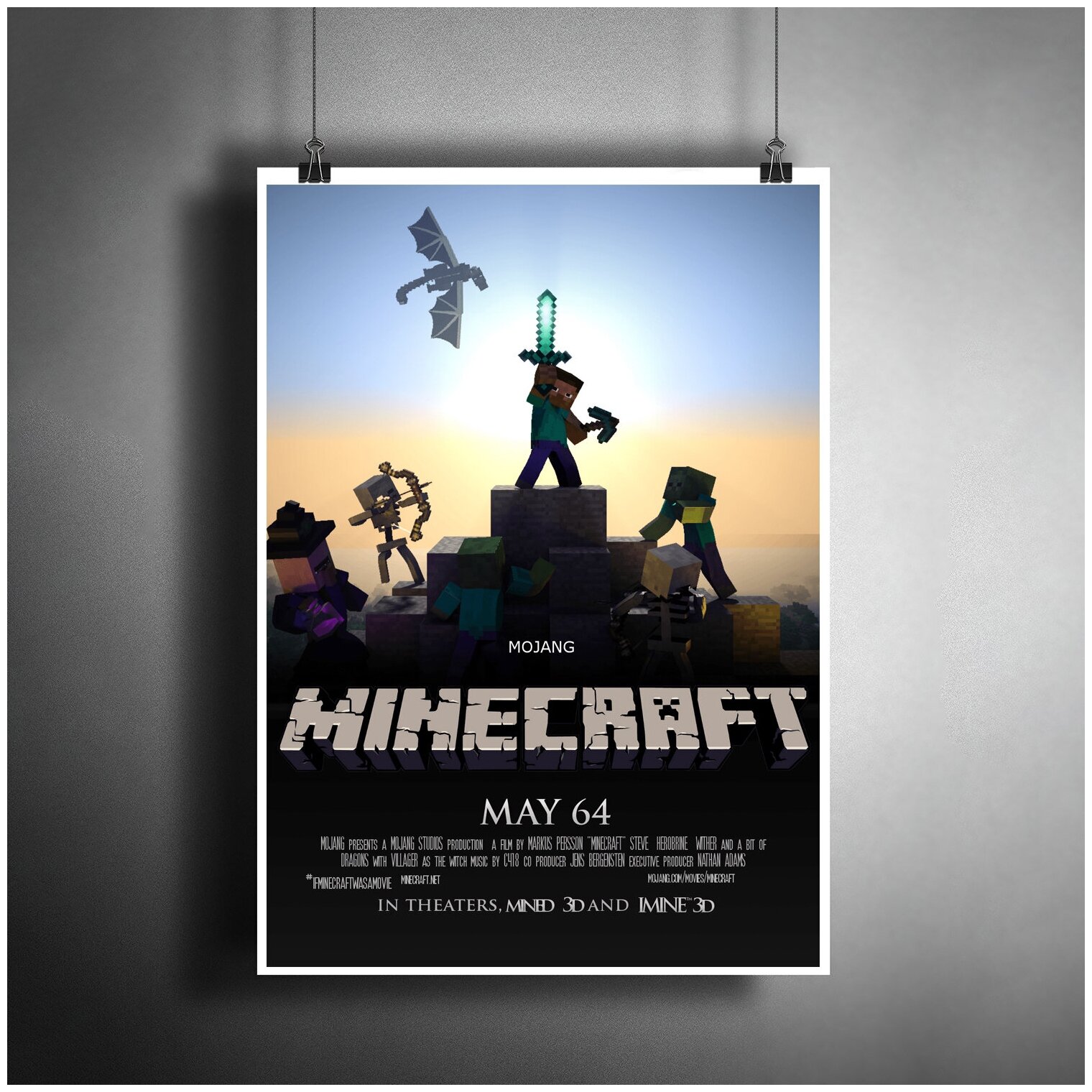 Постер плакат для интерьера "Фильм: Игра Майнкрафт. Minecraft"/ Декор дома, офиса, комнаты A3 (297 x 420 мм)
